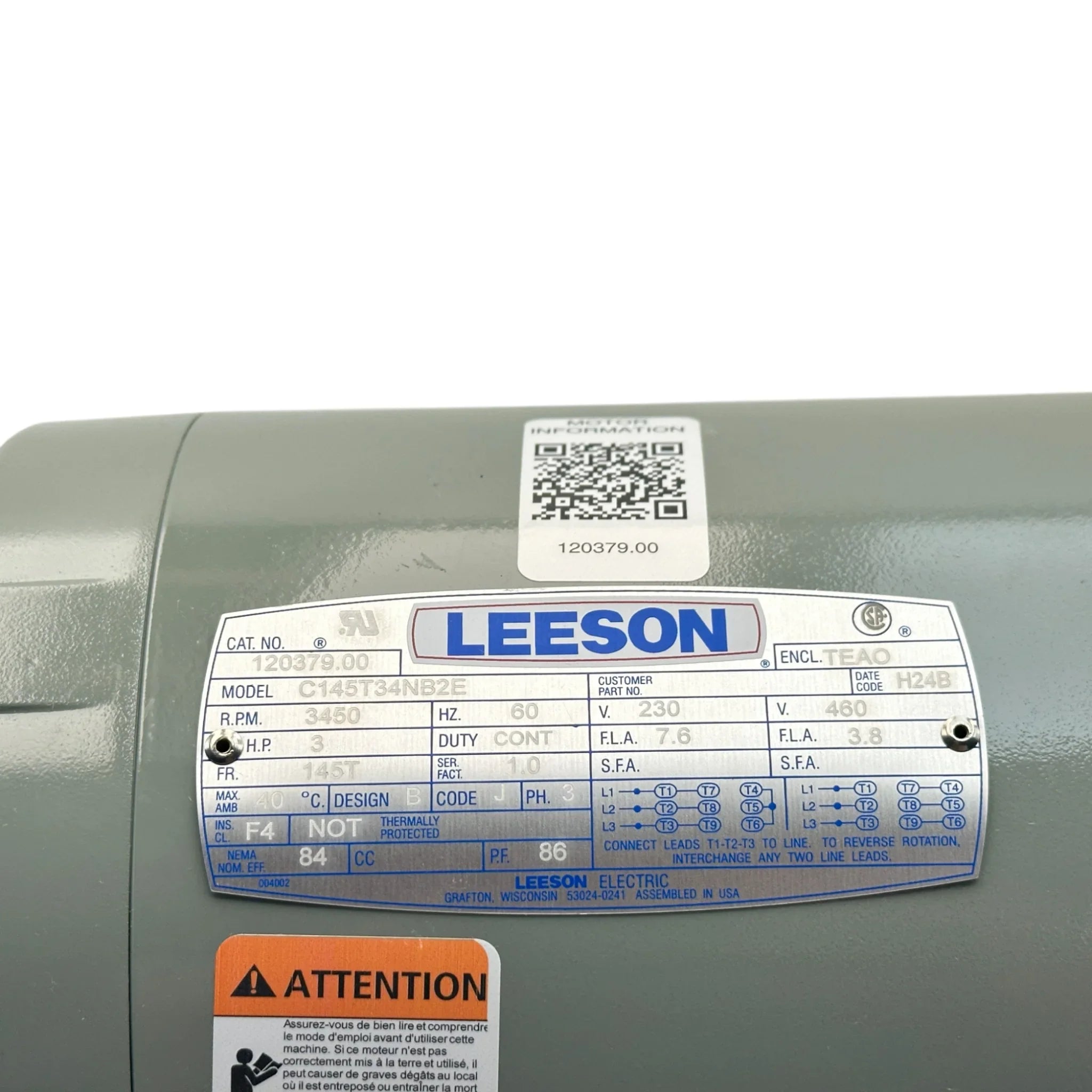 C145T34NB2E Leeson General Purpose Motor 208-230/460V