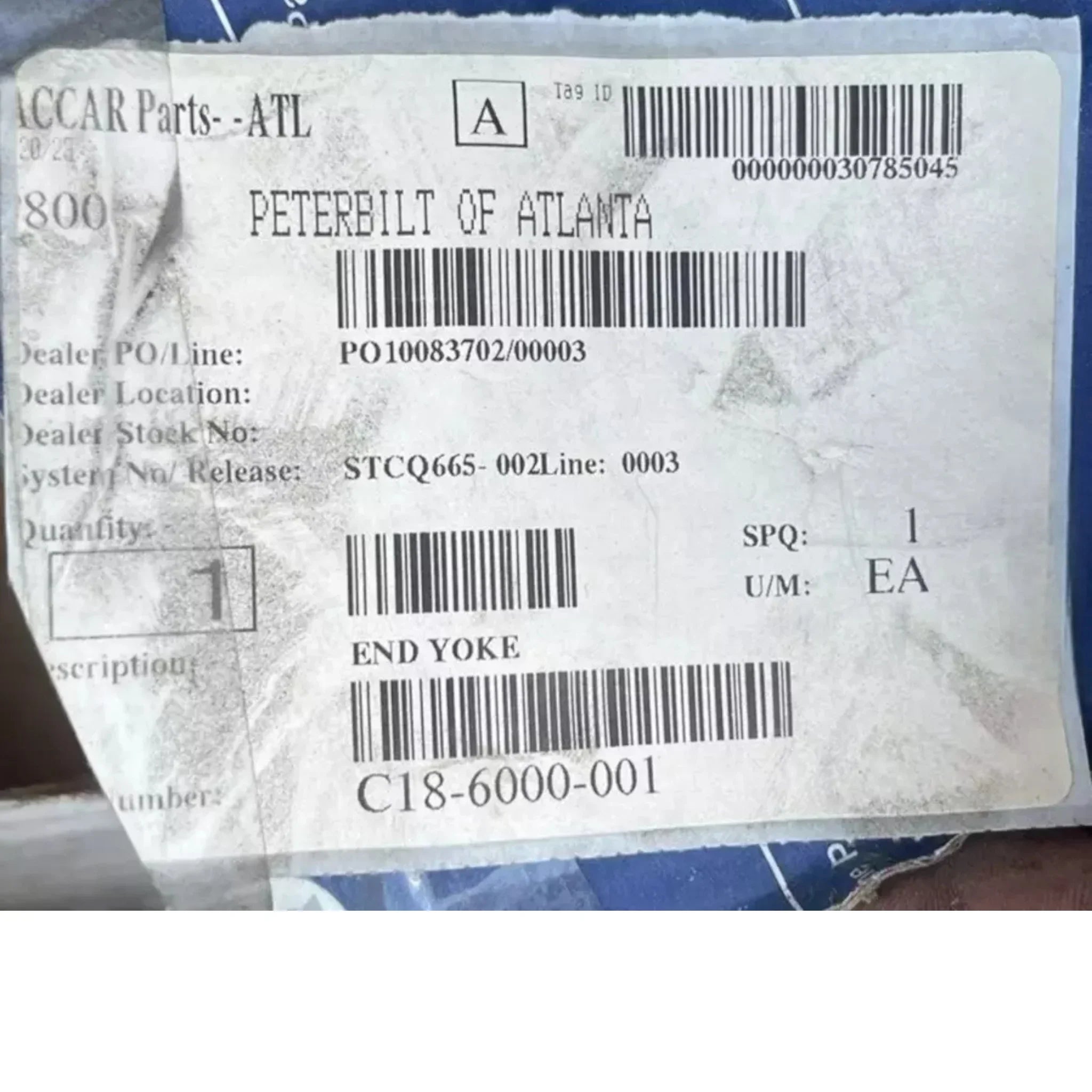 C18-6000-001 Genuine Paccar End Yoke