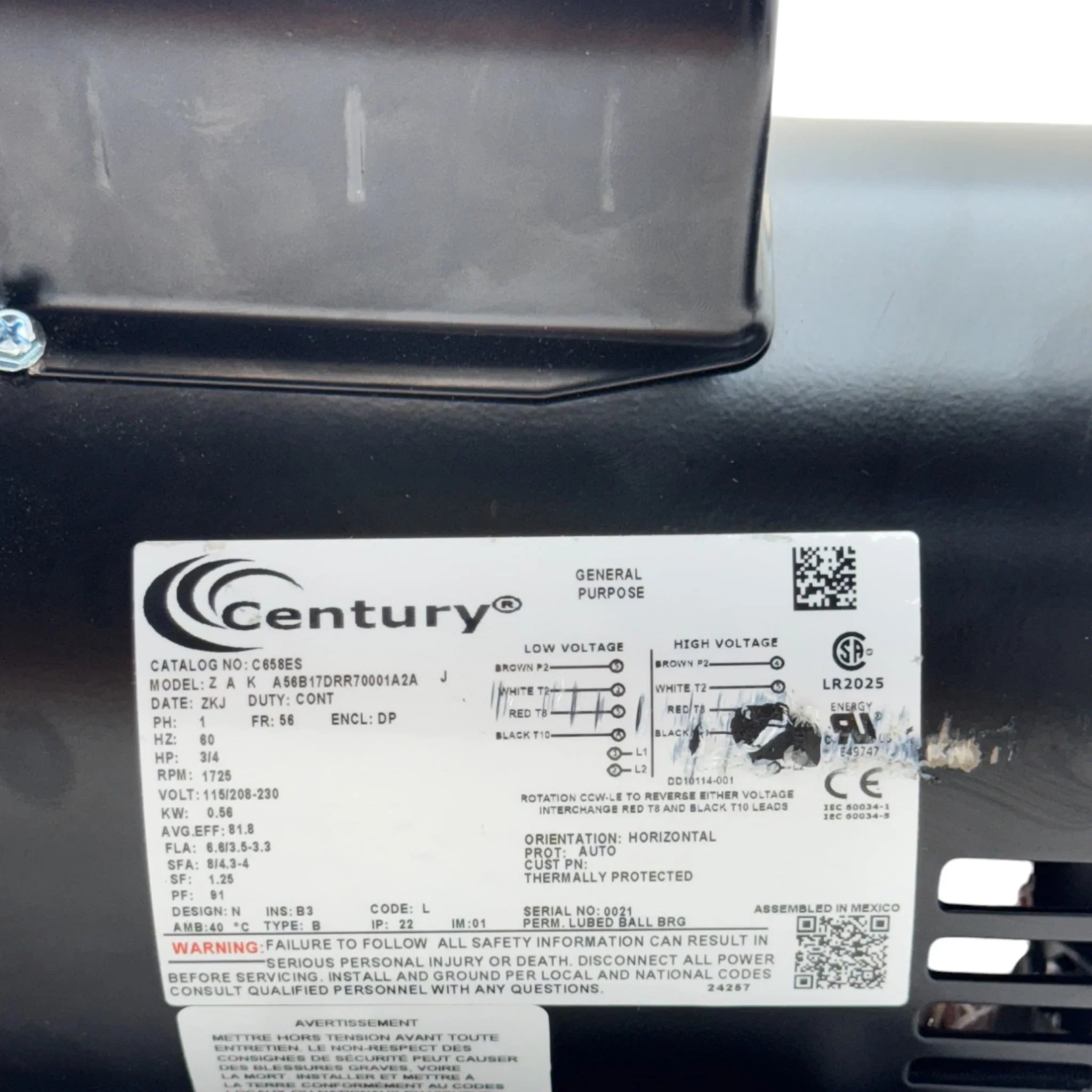 C658ES Century General Purpose Motor 115/208-230V