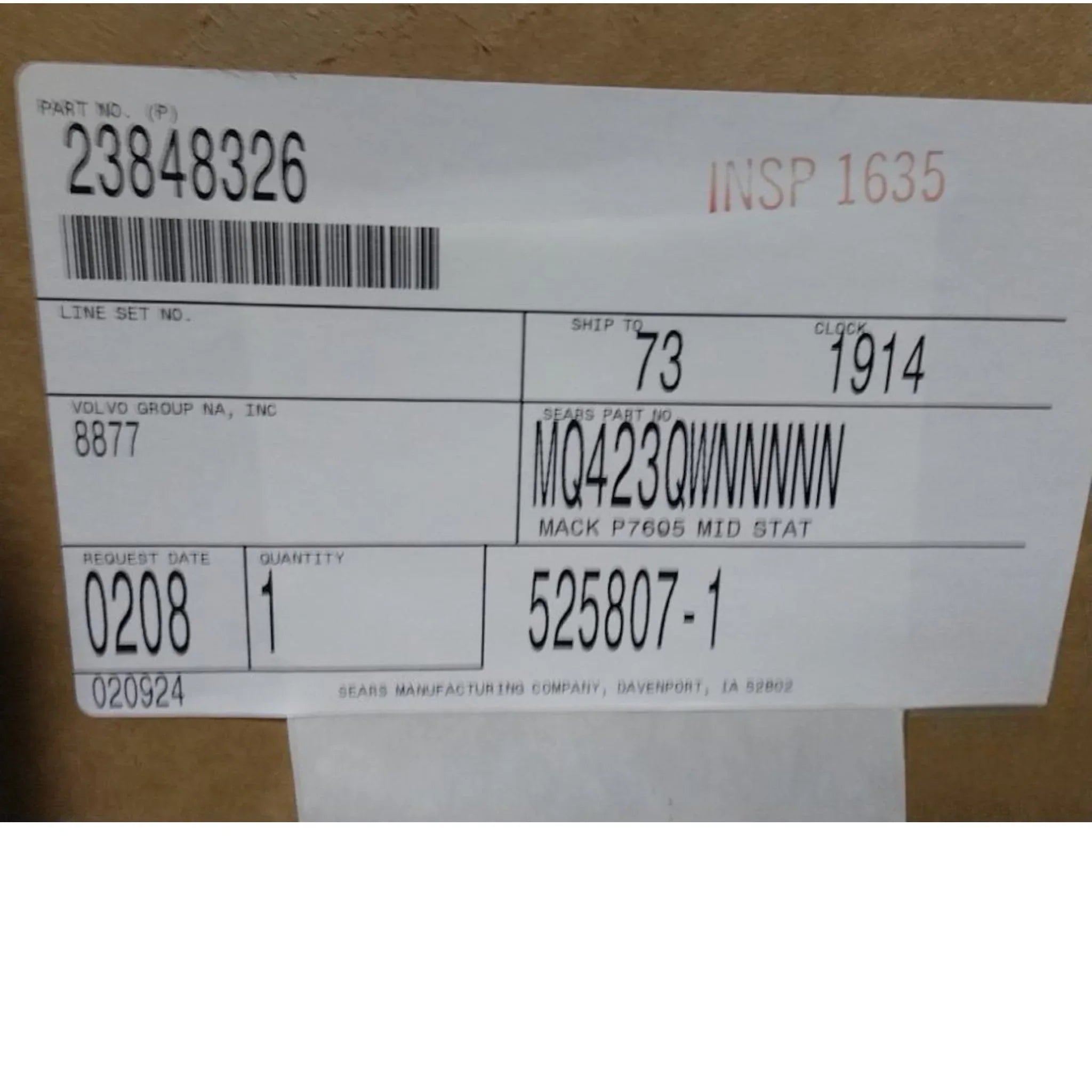23848326 Genuine Mack Passenger Seat - Truck To Trailer
