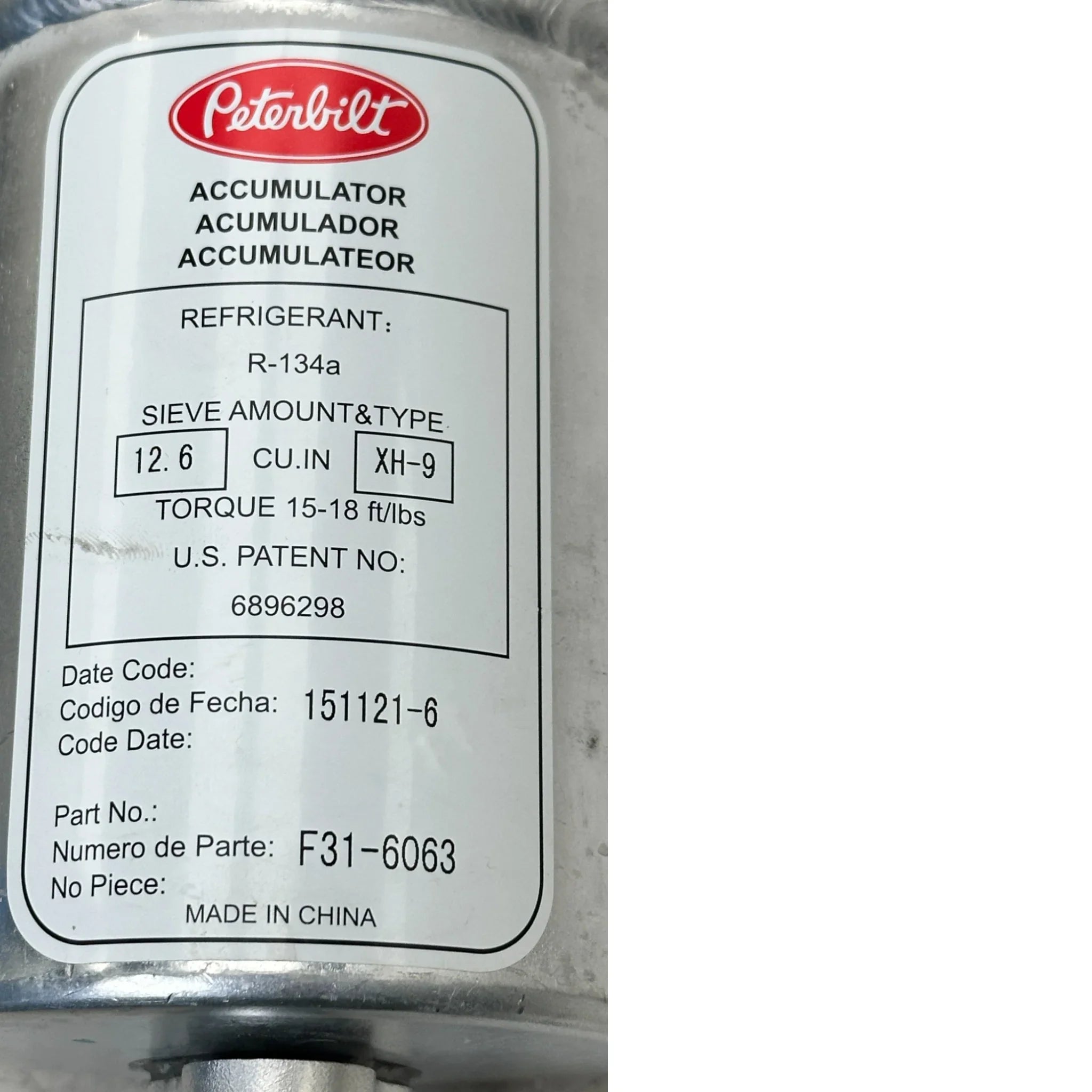 F31-6063 Genuine Peterbilt Aluminum Accumulator