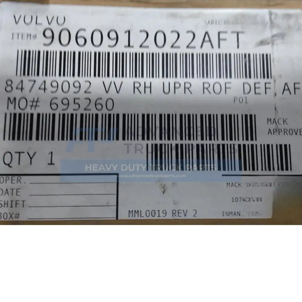 84749092 Genuine Mack Air Deflector - Truck To Trailer