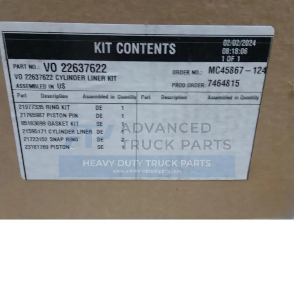 22637622 Genuine Mack Cylinder Liner Kit - Truck To Trailer