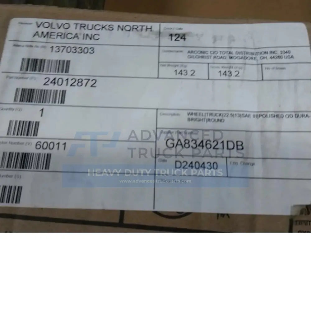 24012872 Genuine Mack Disc Wheel - Truck To Trailer