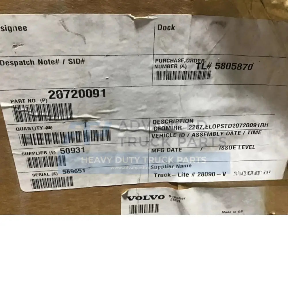20720091 Genuine Mack Rear-View Mirror - Truck To Trailer