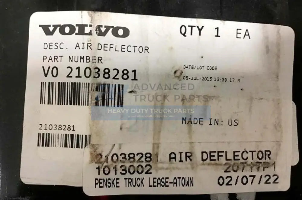 21038281 Genuine Volvo Air Deflector - Truck To Trailer
