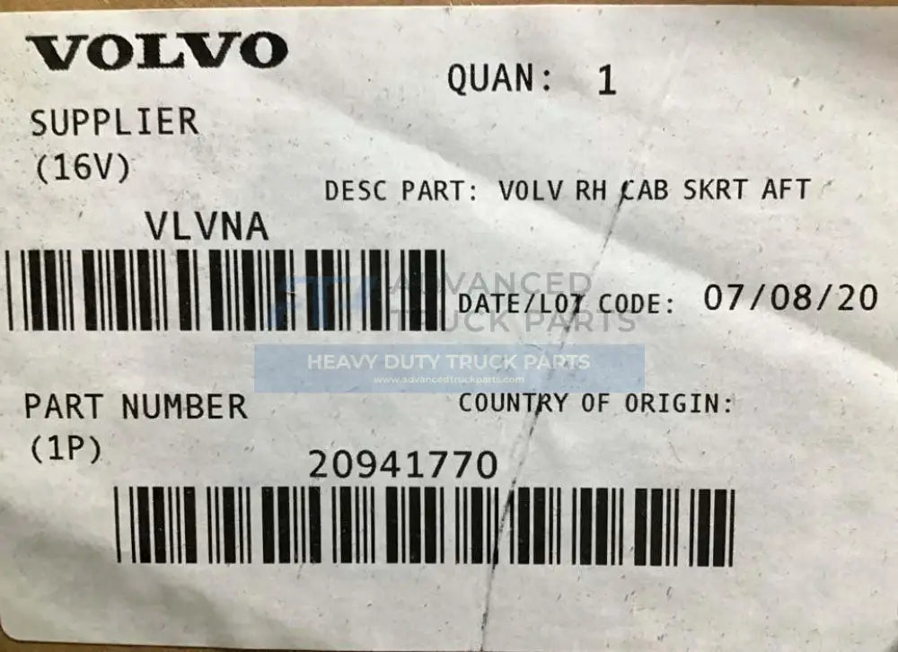 20941770 Genuine Volvo Air Deflector - Truck To Trailer