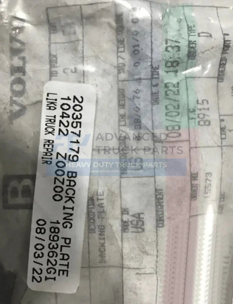 20357179 Genuine Volvo Backing Plate - Truck To Trailer