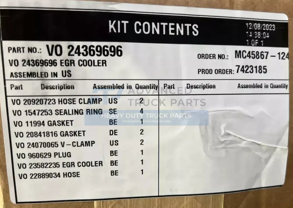 24369696 Genuine Volvo EGR Cooler Kit