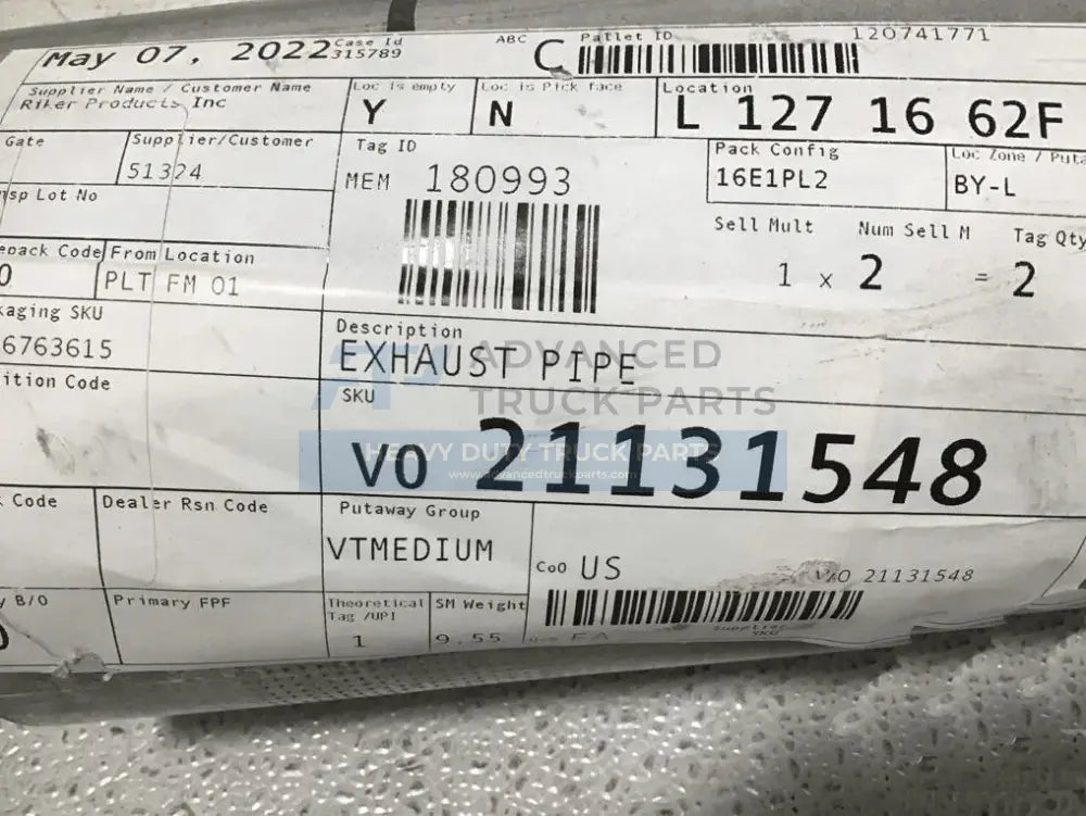 21131548 Genuine Volvo Exhaust Pipe - Truck To Trailer