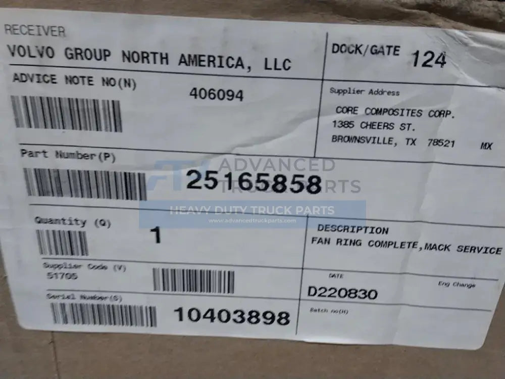 25165858 Genuine Volvo Fan Ring - Truck To Trailer