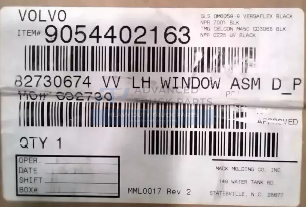 82730674 Genuine Volvo Left Side Window Assembly