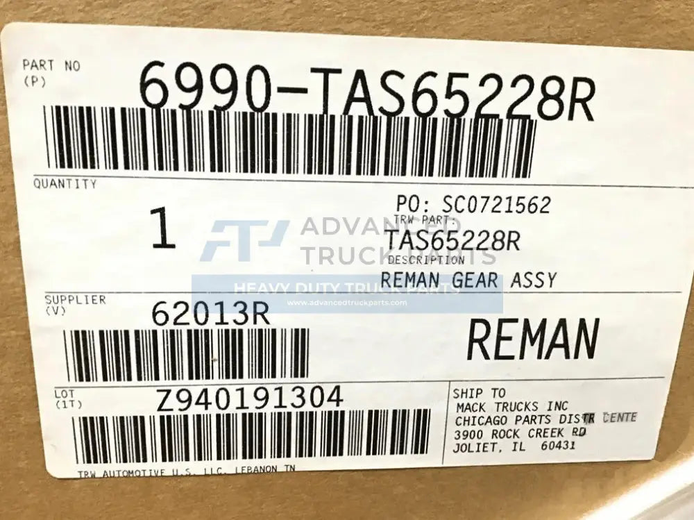 6990-TAS65228R Genuine Volvo Steering Gear - Truck To Trailer