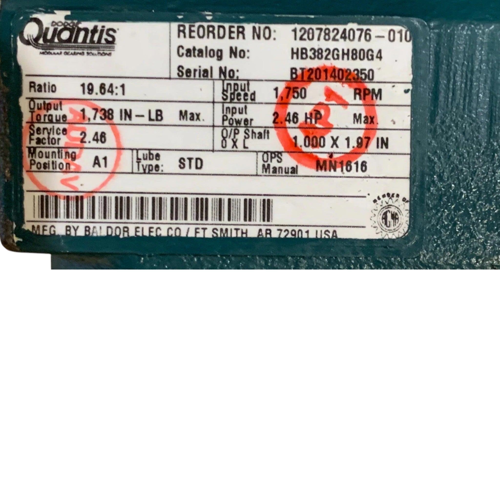 HB382GH80G4 Dodge Quantis Gear Reducer