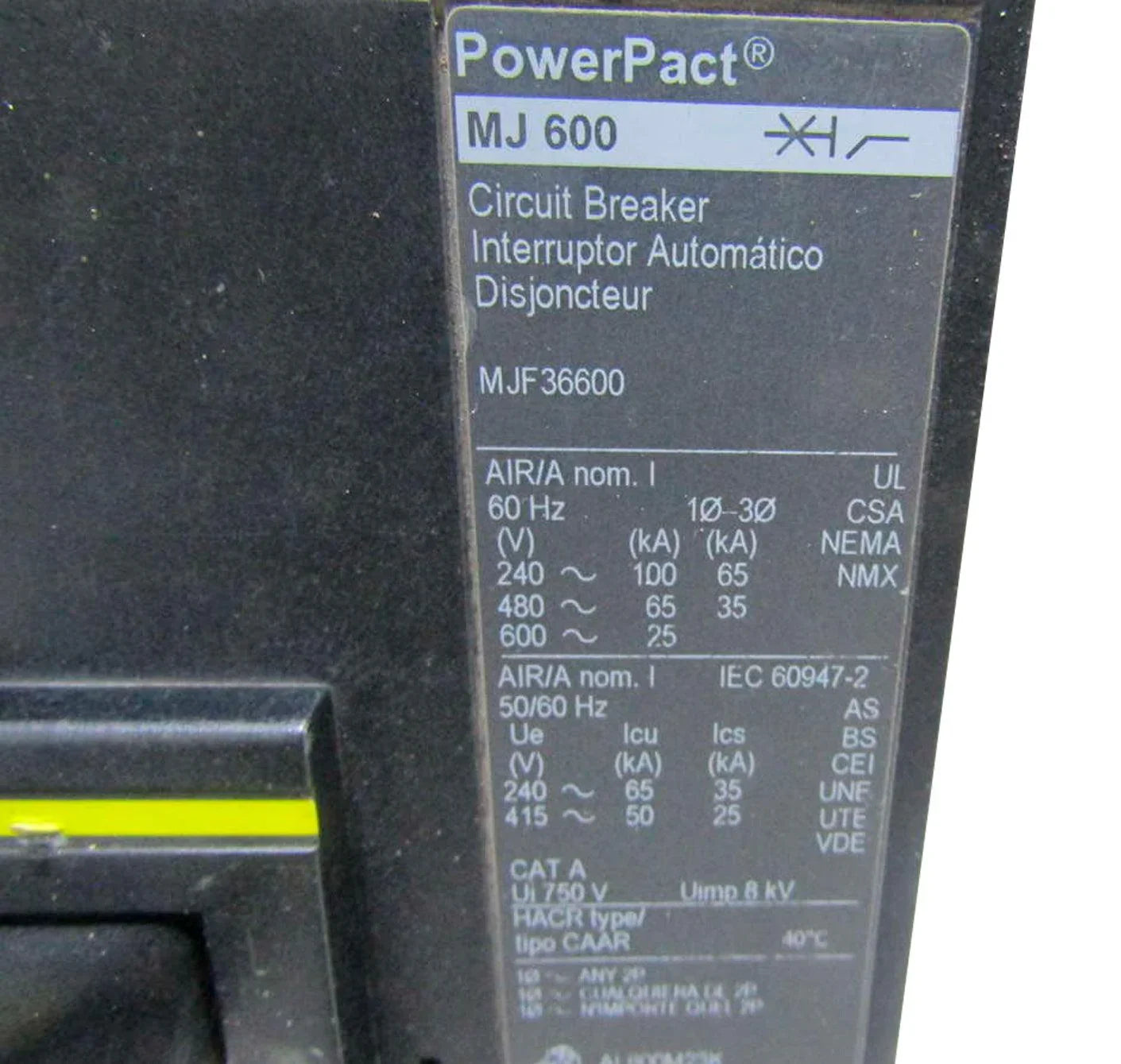 MJF36600 Genuine PowerPact Main Circuit Breaker MJ600