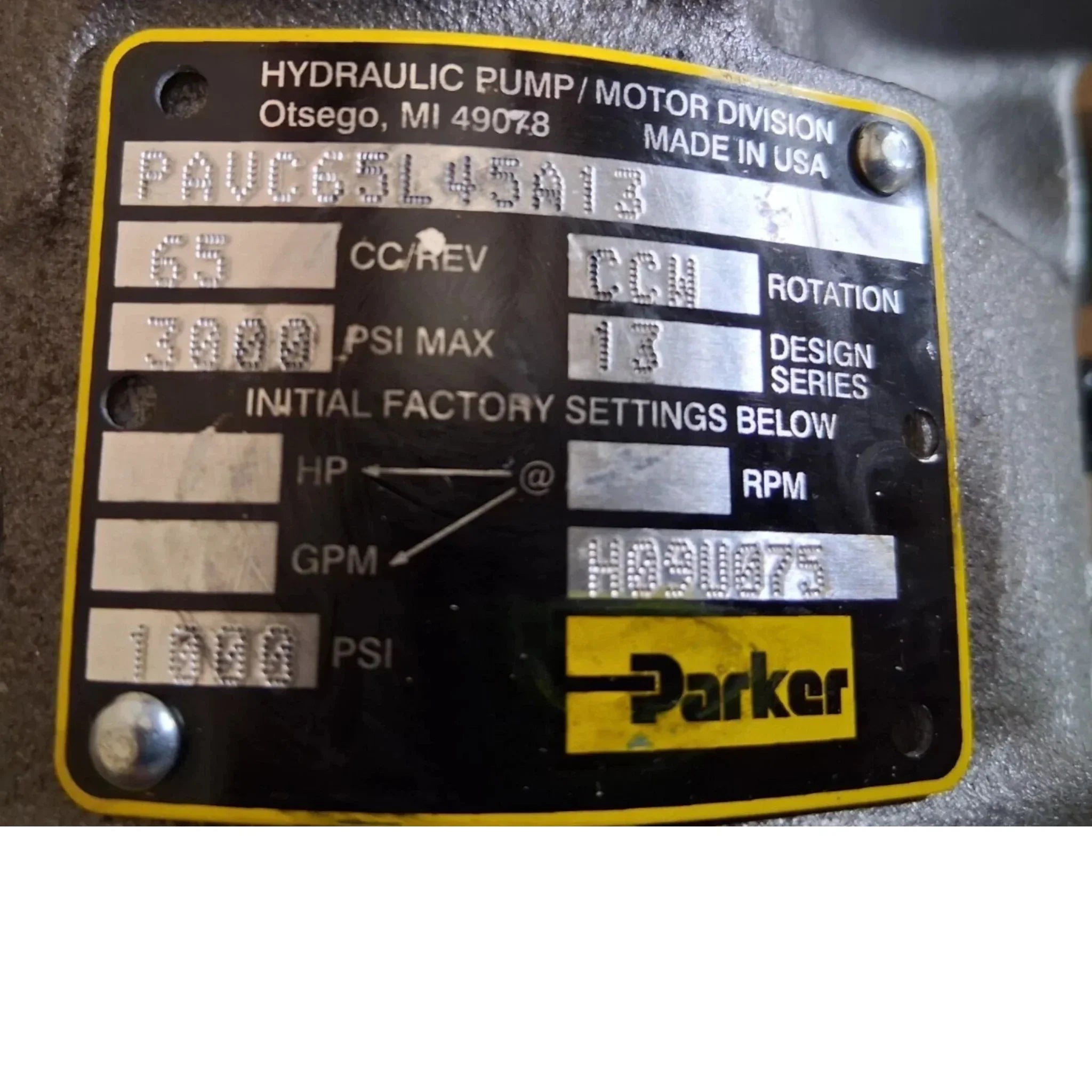 PAVC65L45A13 Genuine Parker Hydraulic Pump