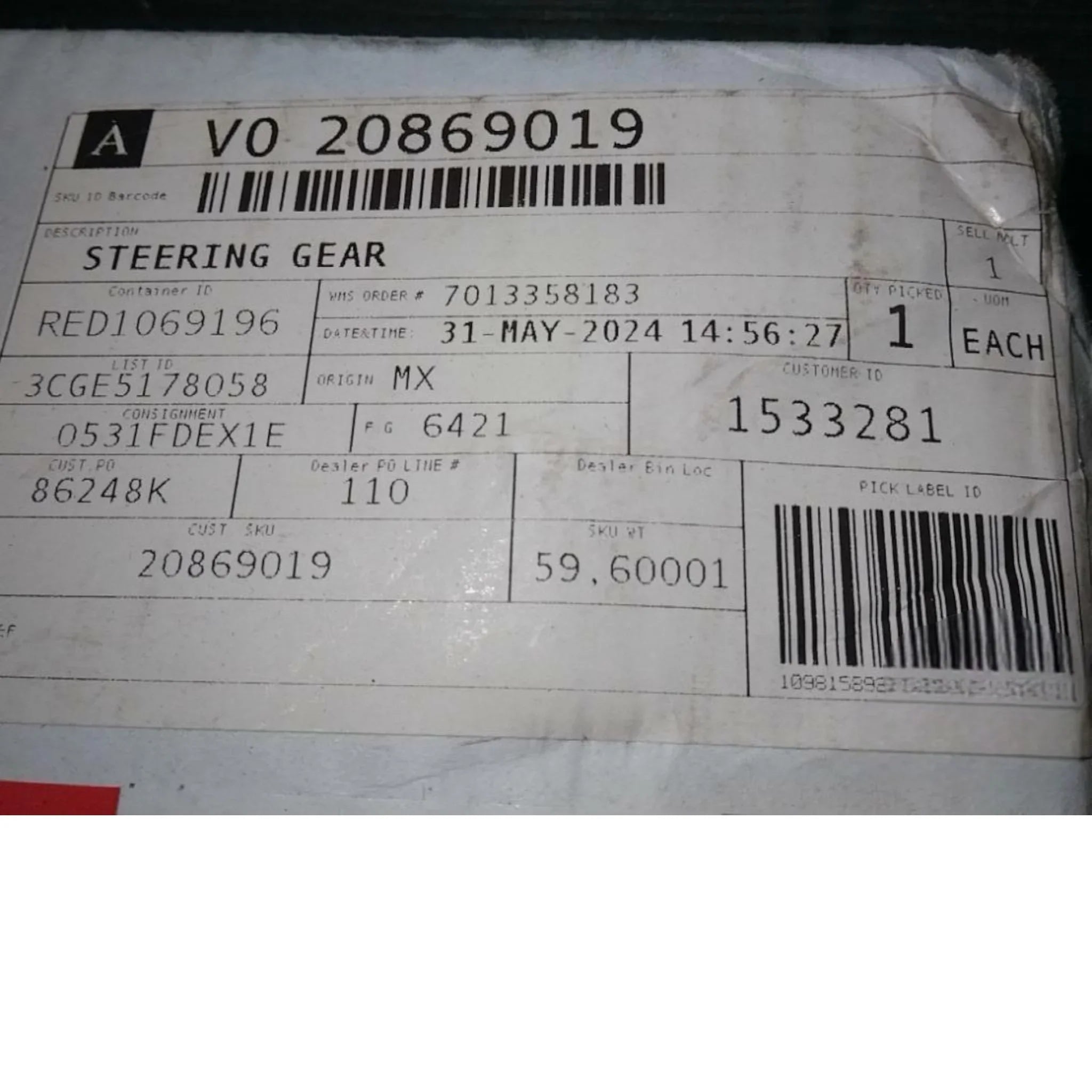 20869019 Genuine Mack Steering Gear - Truck To Trailer