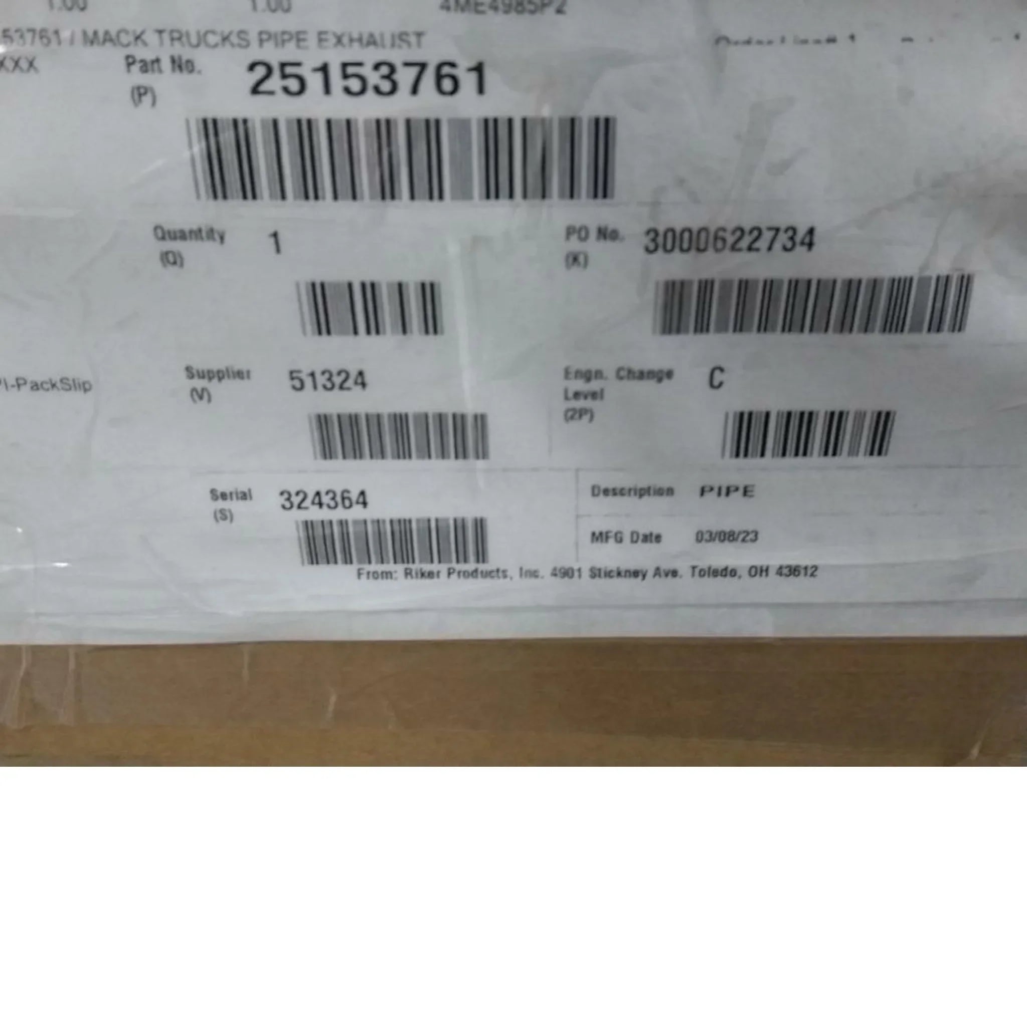 25153761 Genuine Volvo Pipe - Truck To Trailer