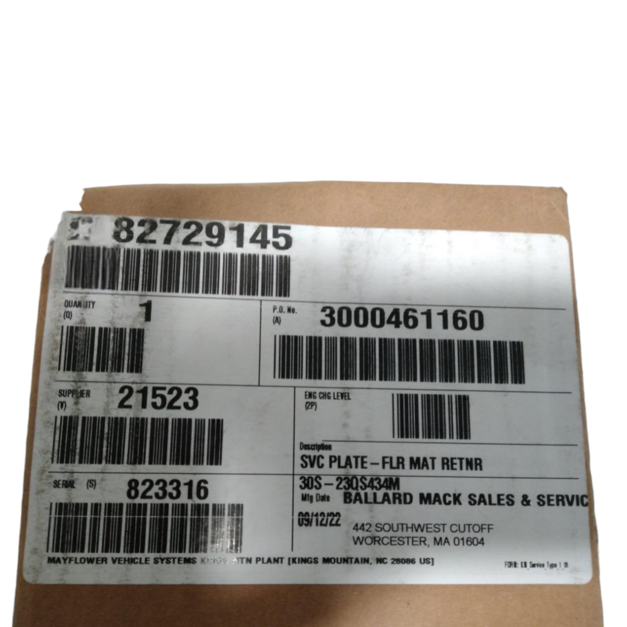 82729145 Genuine Mack Plate