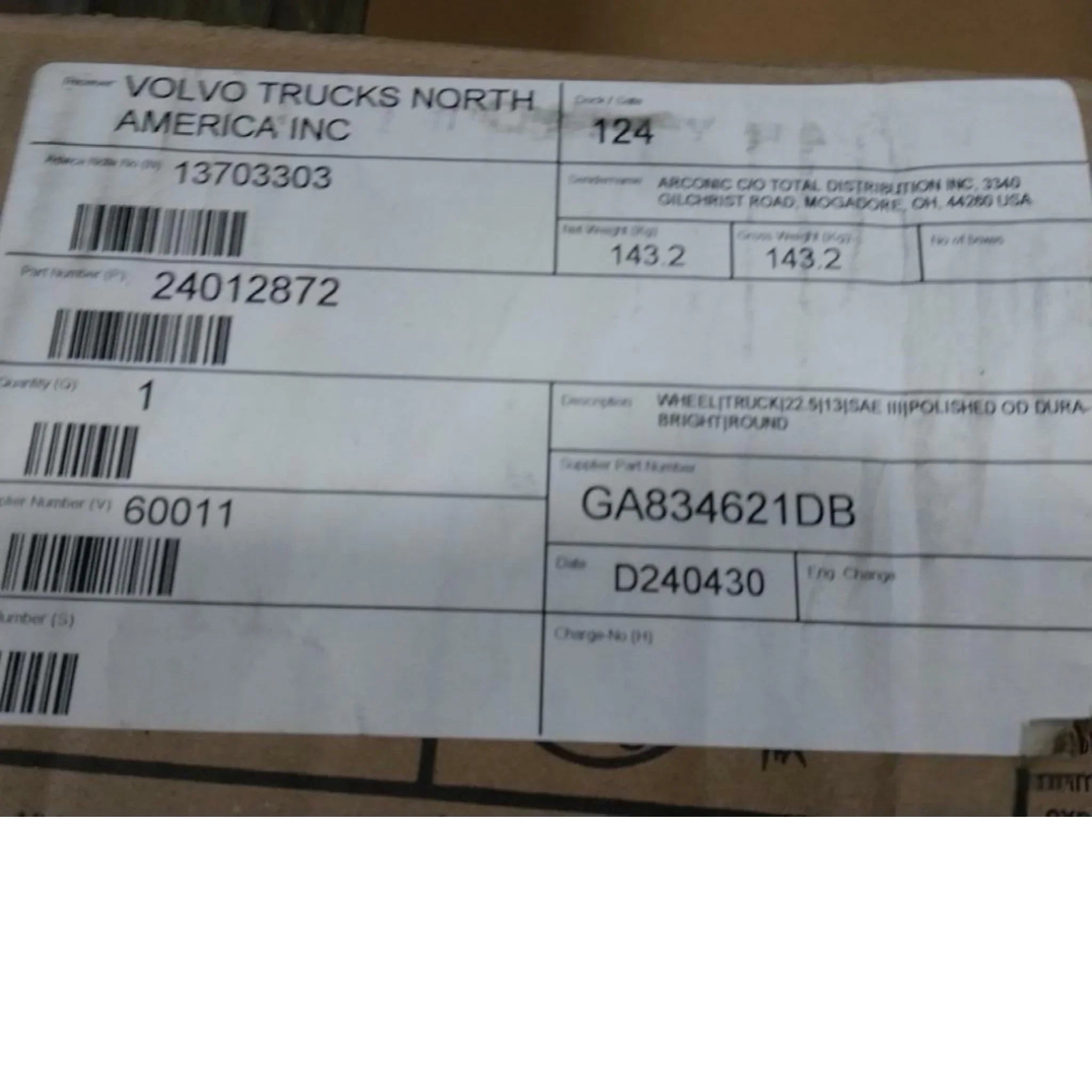 24012872 Genuine Mack Disc Wheel - Truck To Trailer