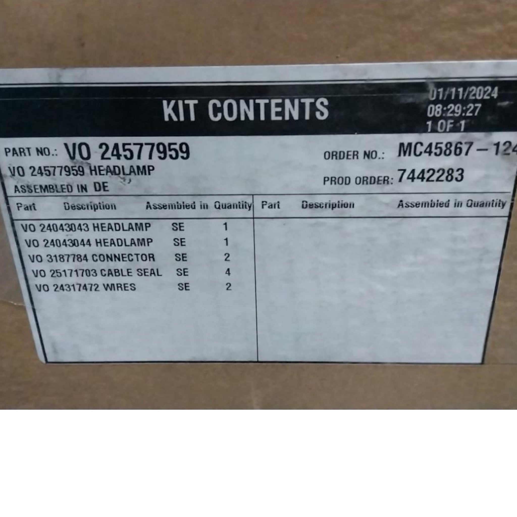 24577959 Genuine Mack Headlamp Kit