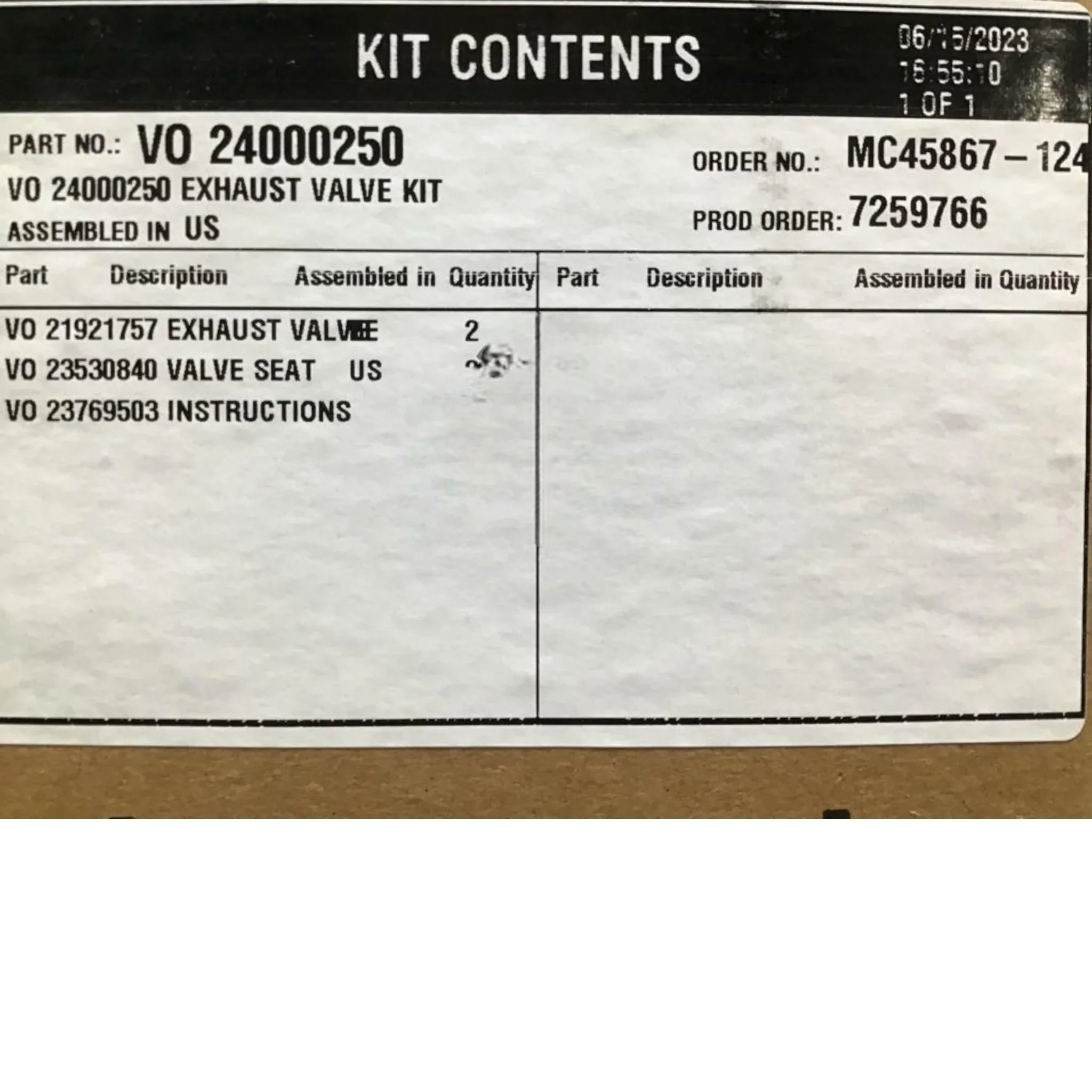 24000250 Genuine Volvo Exhaust Valve Kit - Truck To Trailer