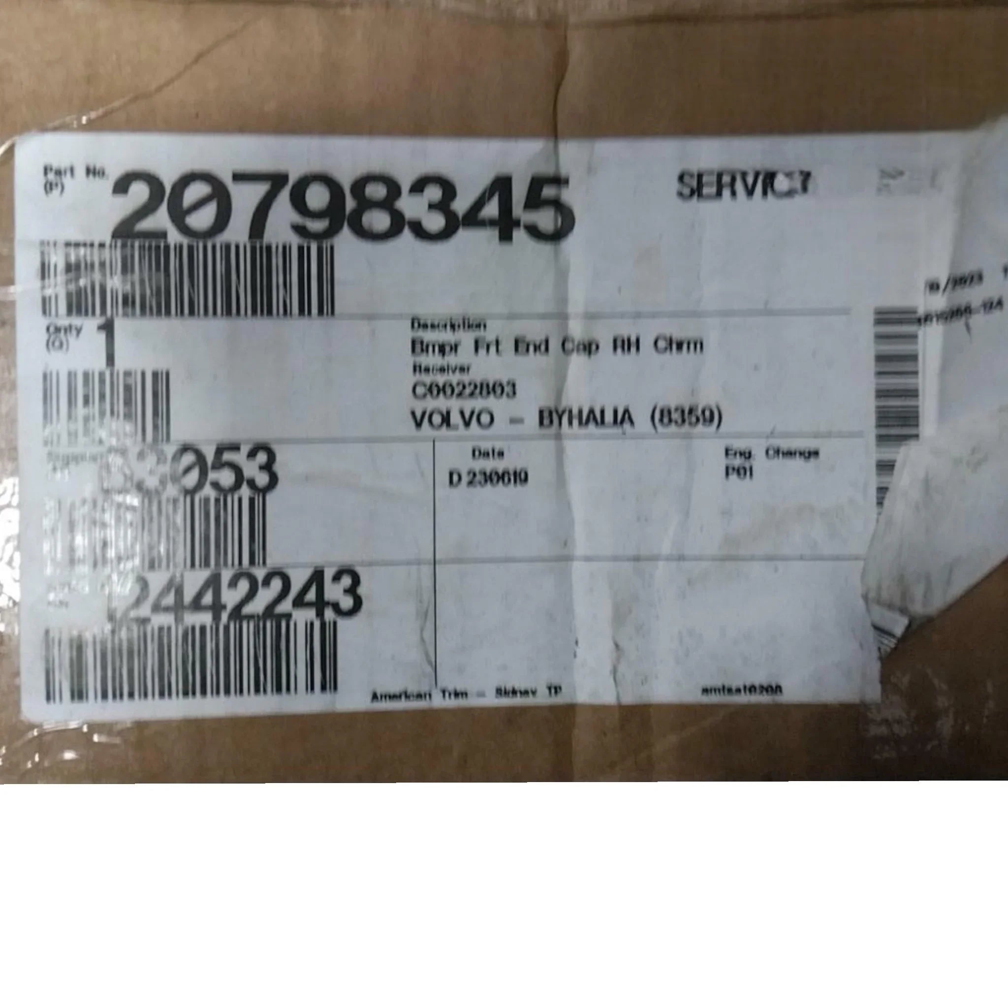 20798345 Genuine Volvo Bumper Member - Truck To Trailer