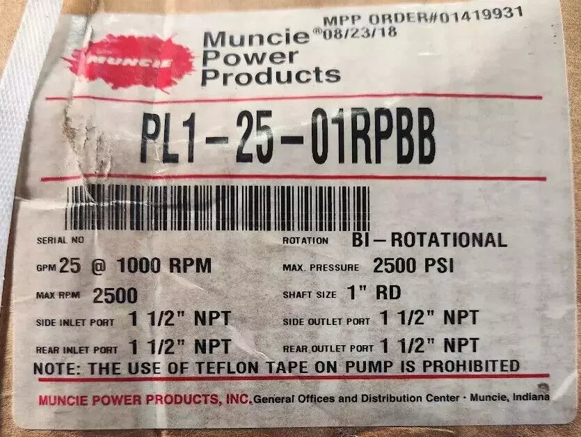 PL1-25-01RPBB Genuine Muncie Hydraulic Gear Pump