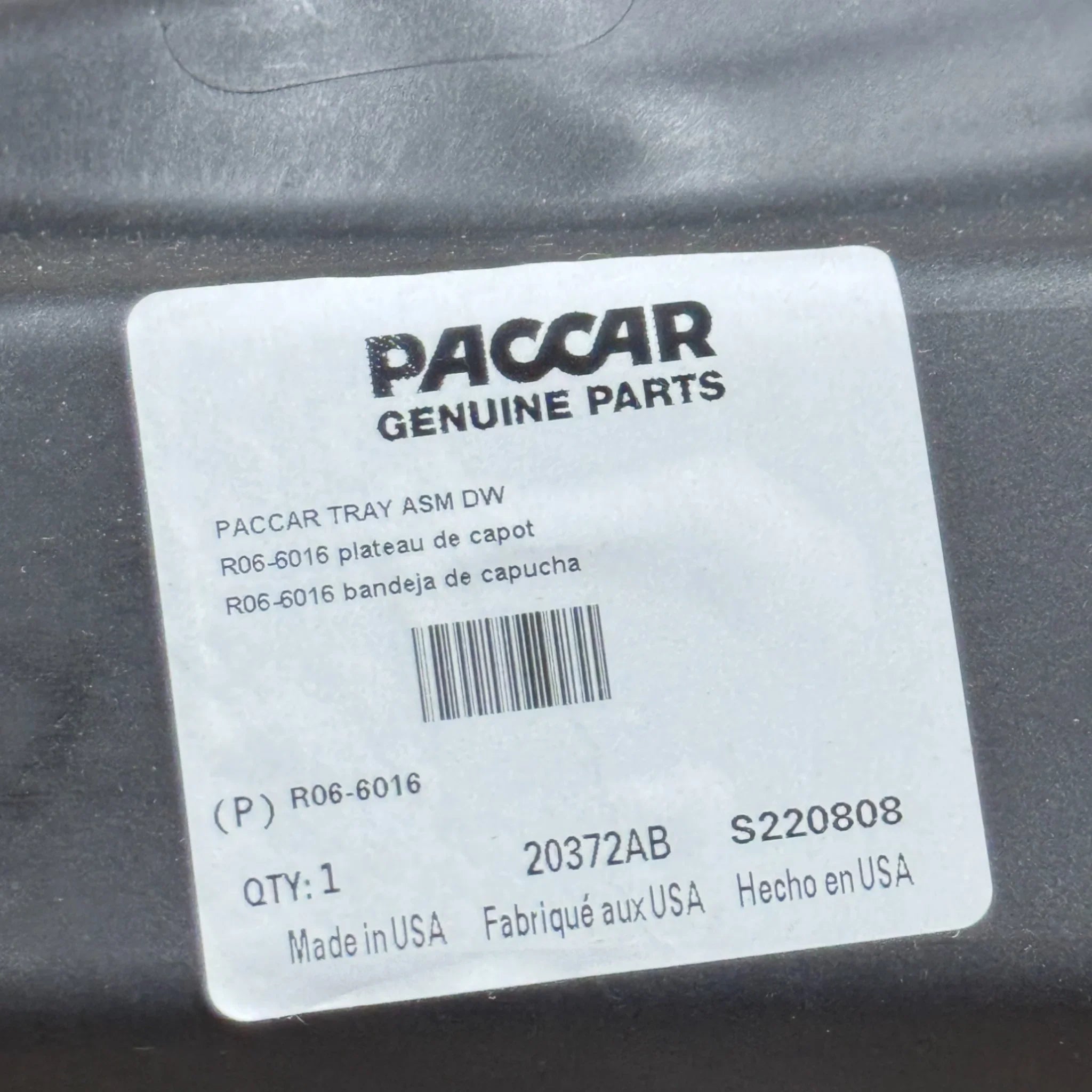 R06-6016 Genuine Paccar Cowl Tray Panel