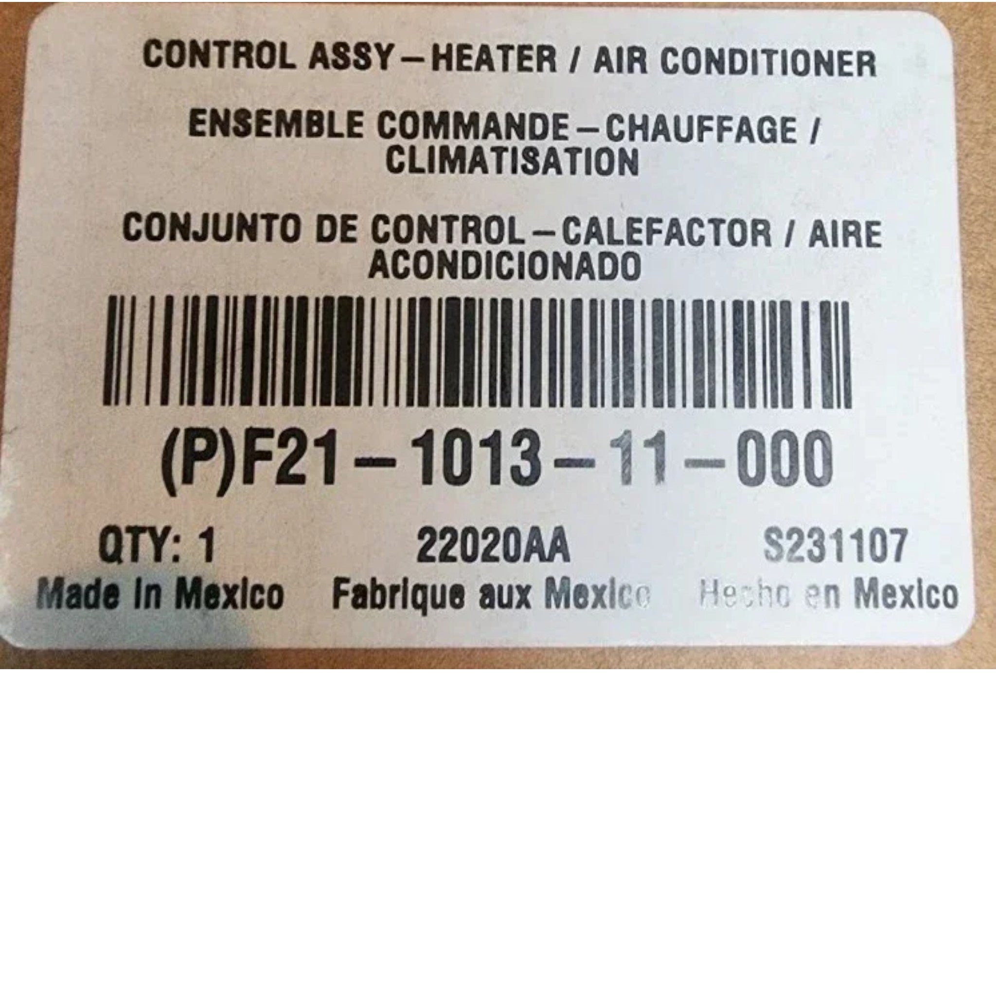 F21101311000 Genuine Paccar Heater Temperature Control