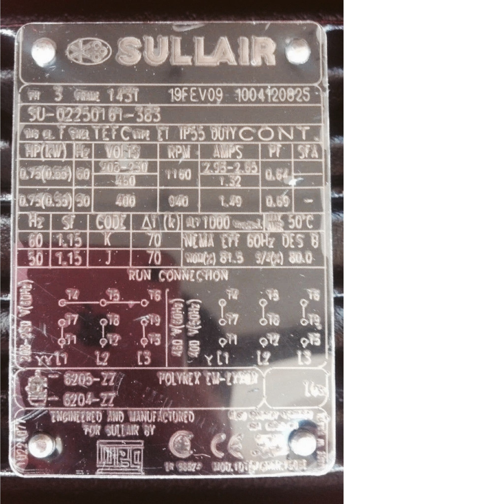 SU-02250161-383 Sullair Electric Motor 208-230/460V