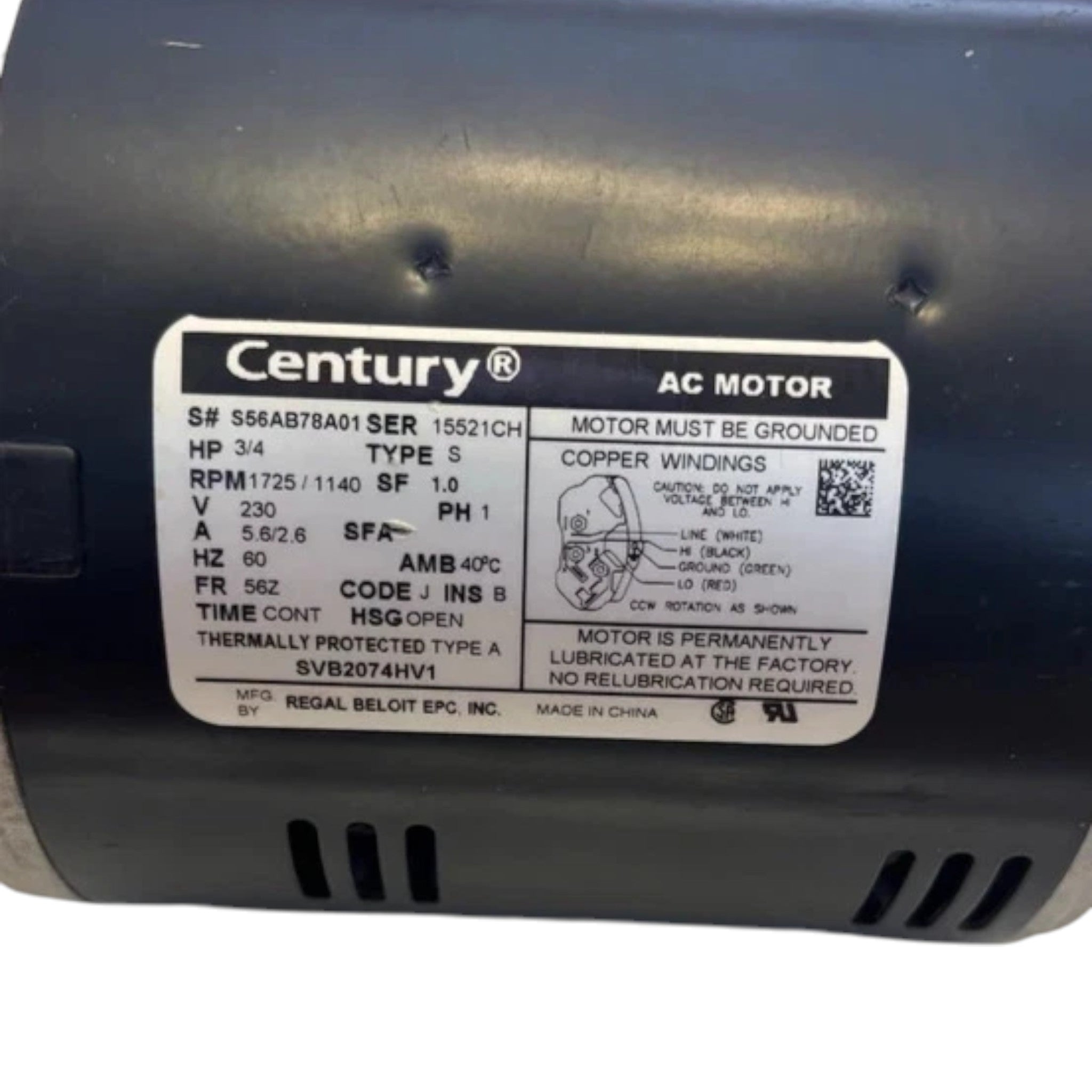SVB2074HV1 Century Electric Motor 230V 1800RPM
