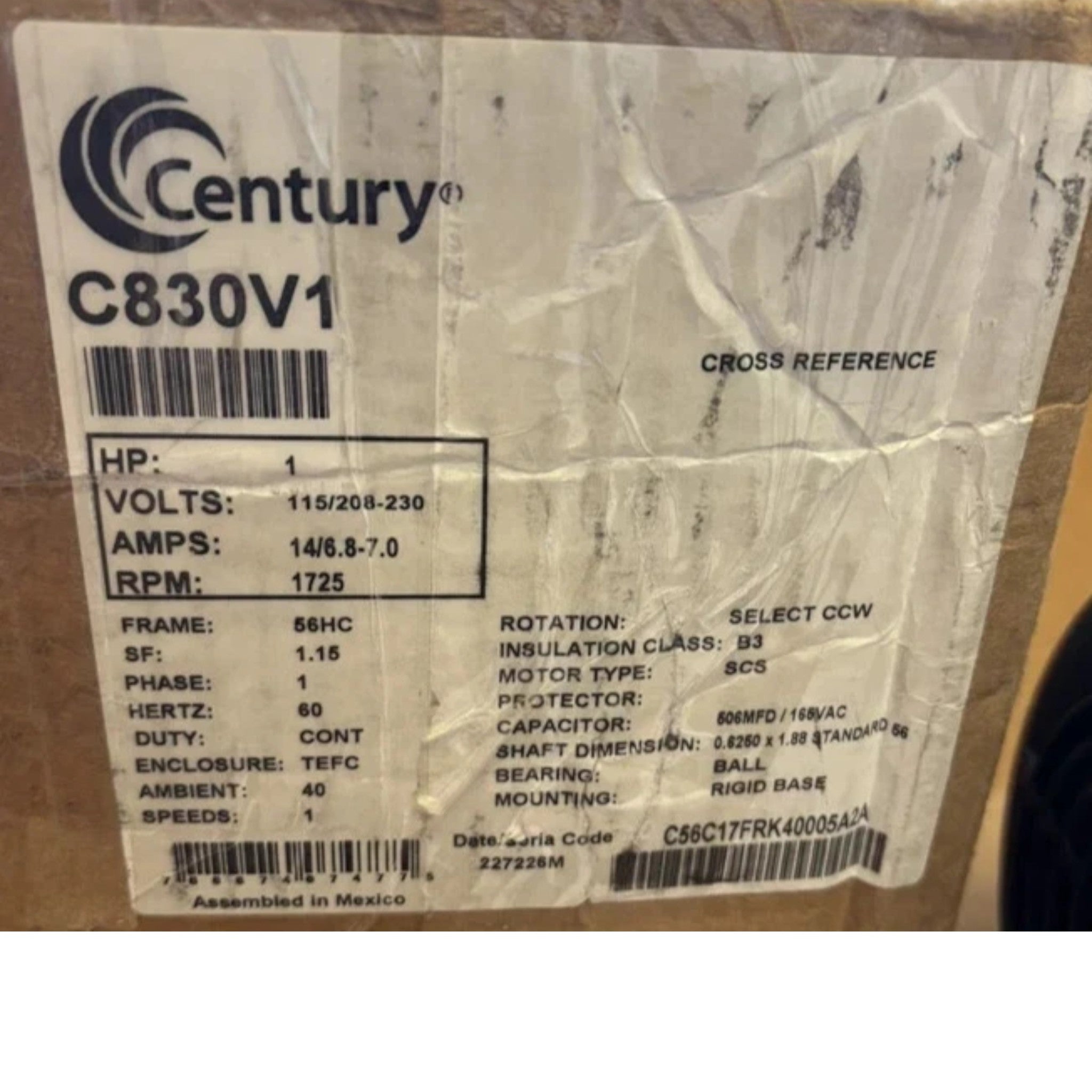 C830V1 Century General Purpose Motor 115/208-230V