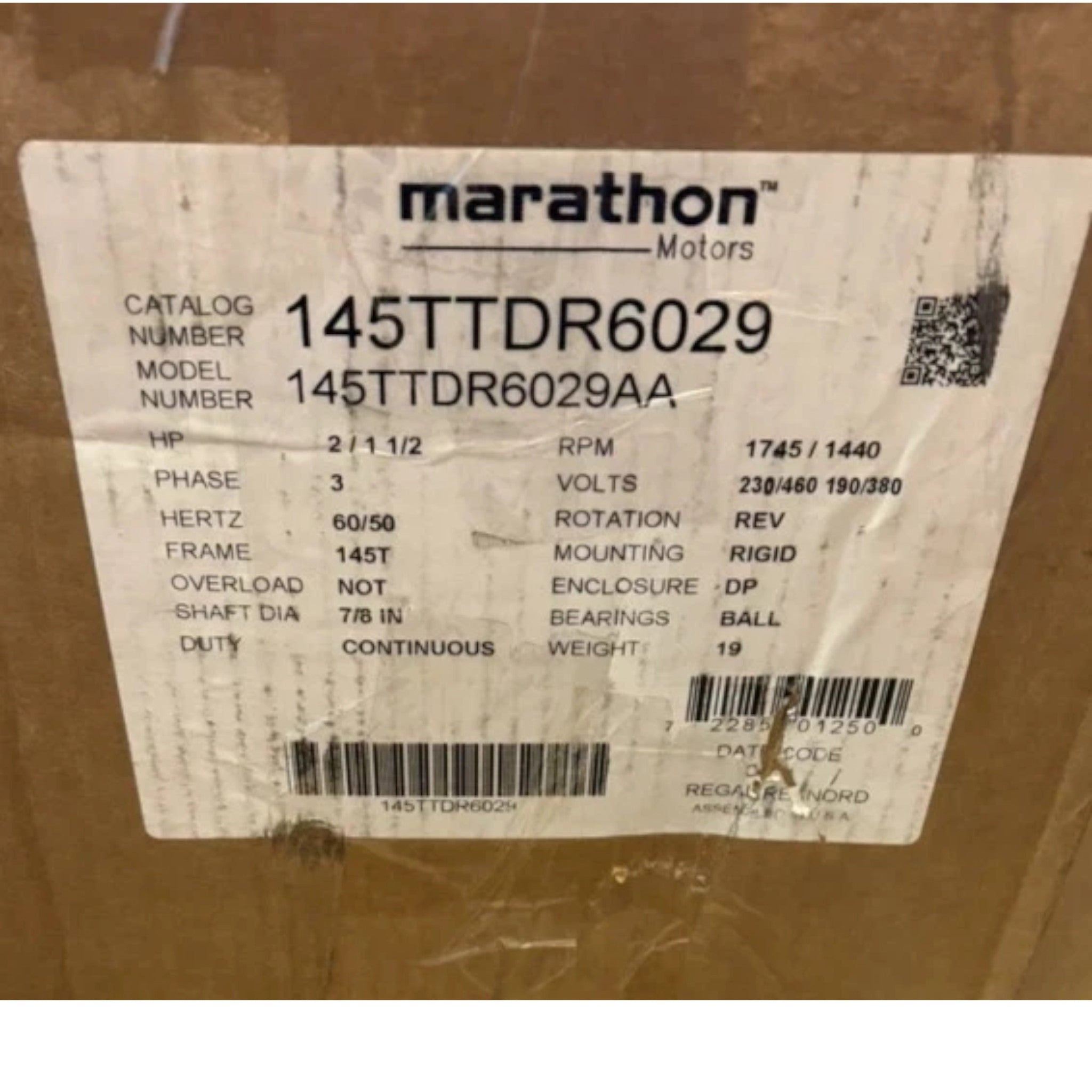 145TTDR6029 Genuine Marathon General PUrpose Motor 208-230/460V