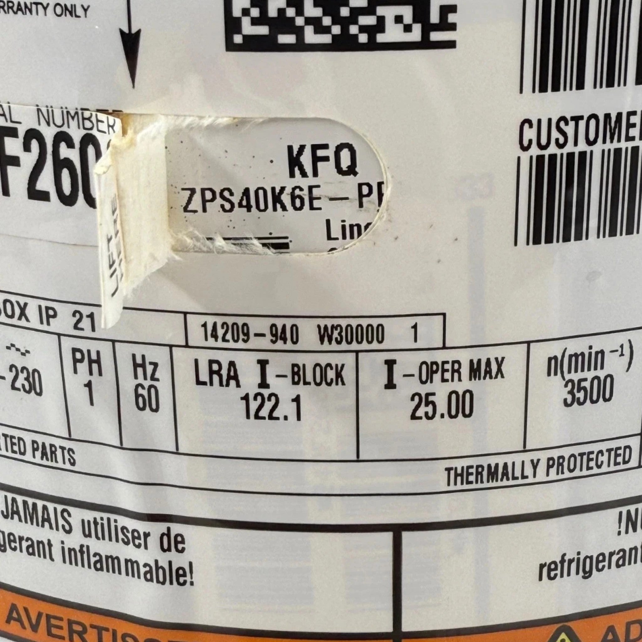 TBA040B1CPA Trane Compressor 208-230V