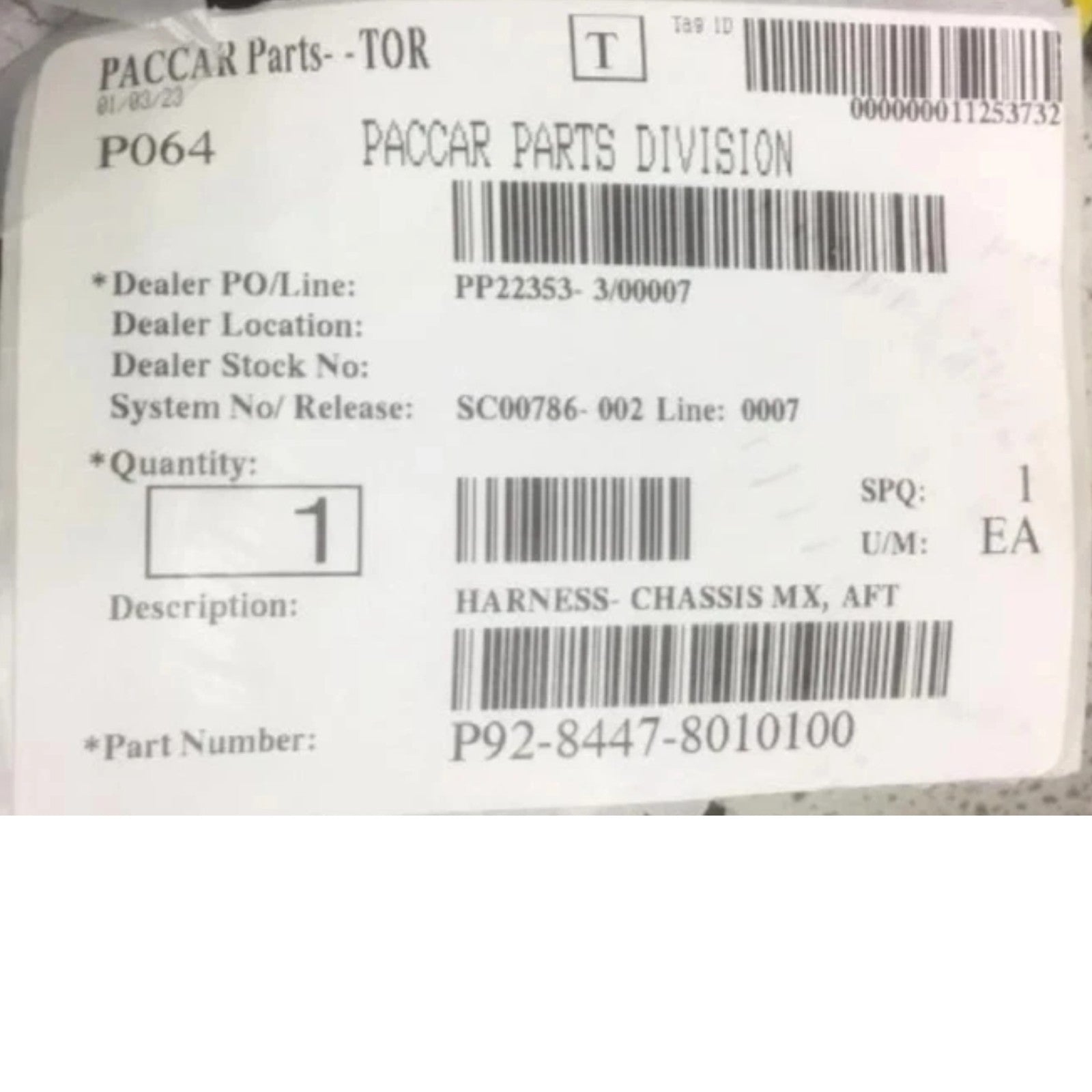 P92 8447 8010100 Genuine Paccar Chassis Wiring Harness