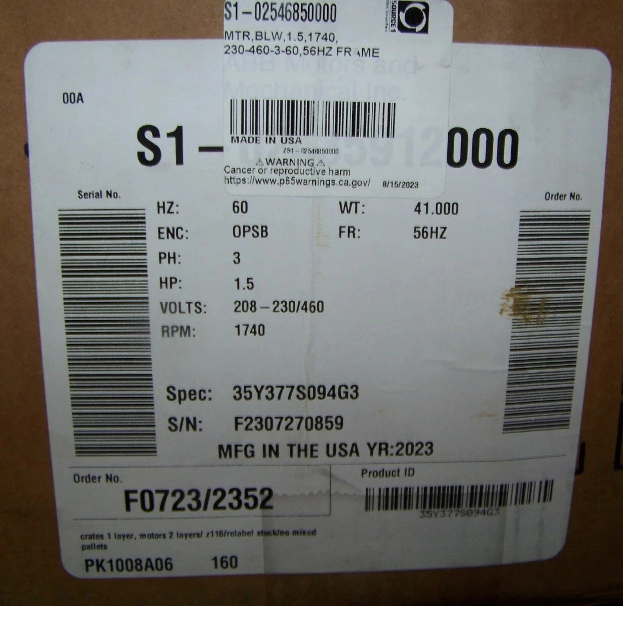 S1-02435912000 Baldor Blower Motor 230-460V