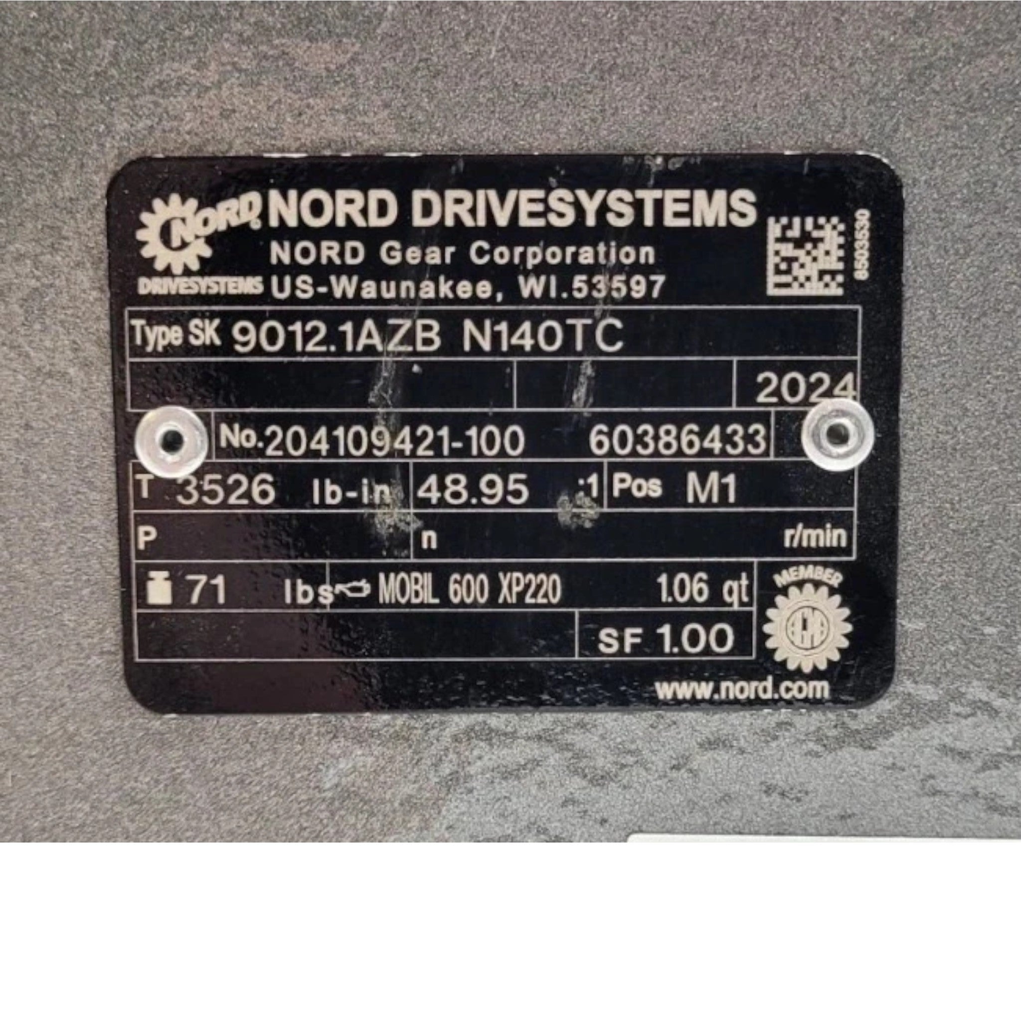 9012.1AZB N140TC Nord Right Angle Reducer Gear Box