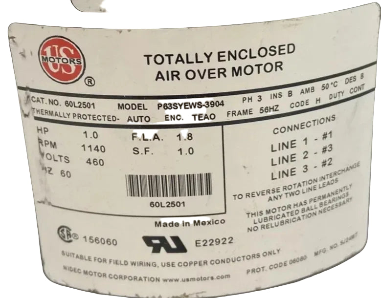 60L2501 US Motors Condenser Fan Motor 460V