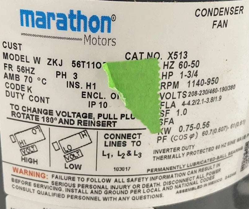 X513 Genuine Marathon Electric Motor 208-230/460V