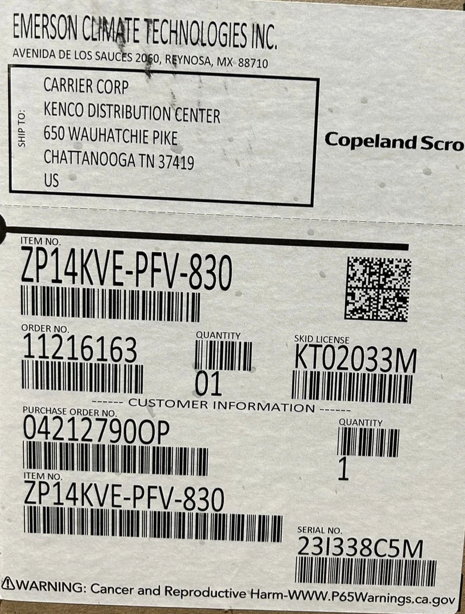 ZP14KVEPFV830 Genuine Copeland Scroll Compressor 208-230V