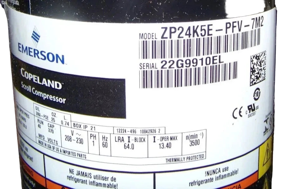 ZP24K5EPFV7M2 Genuine Copeland Scroll Compressor 208-230V