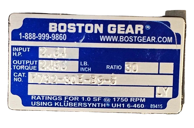 F732-30E-B9-G Boston Gear Right Angle Worm Gear Speed Reducer
