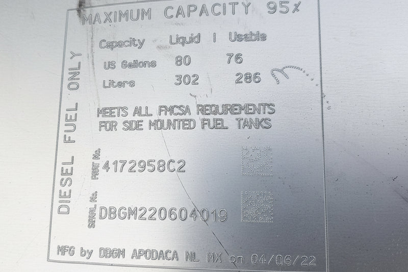 4172958C2S Genuine International Aluminum Fuel Tank 80GAL