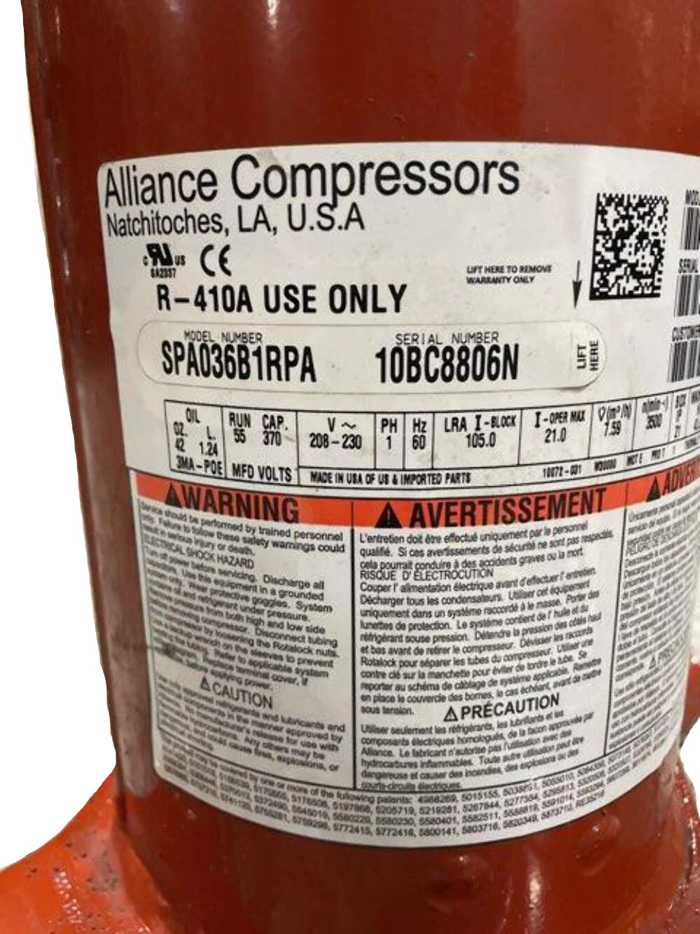 SPA036B1RPA Genuine Alliance Scroll Compressor