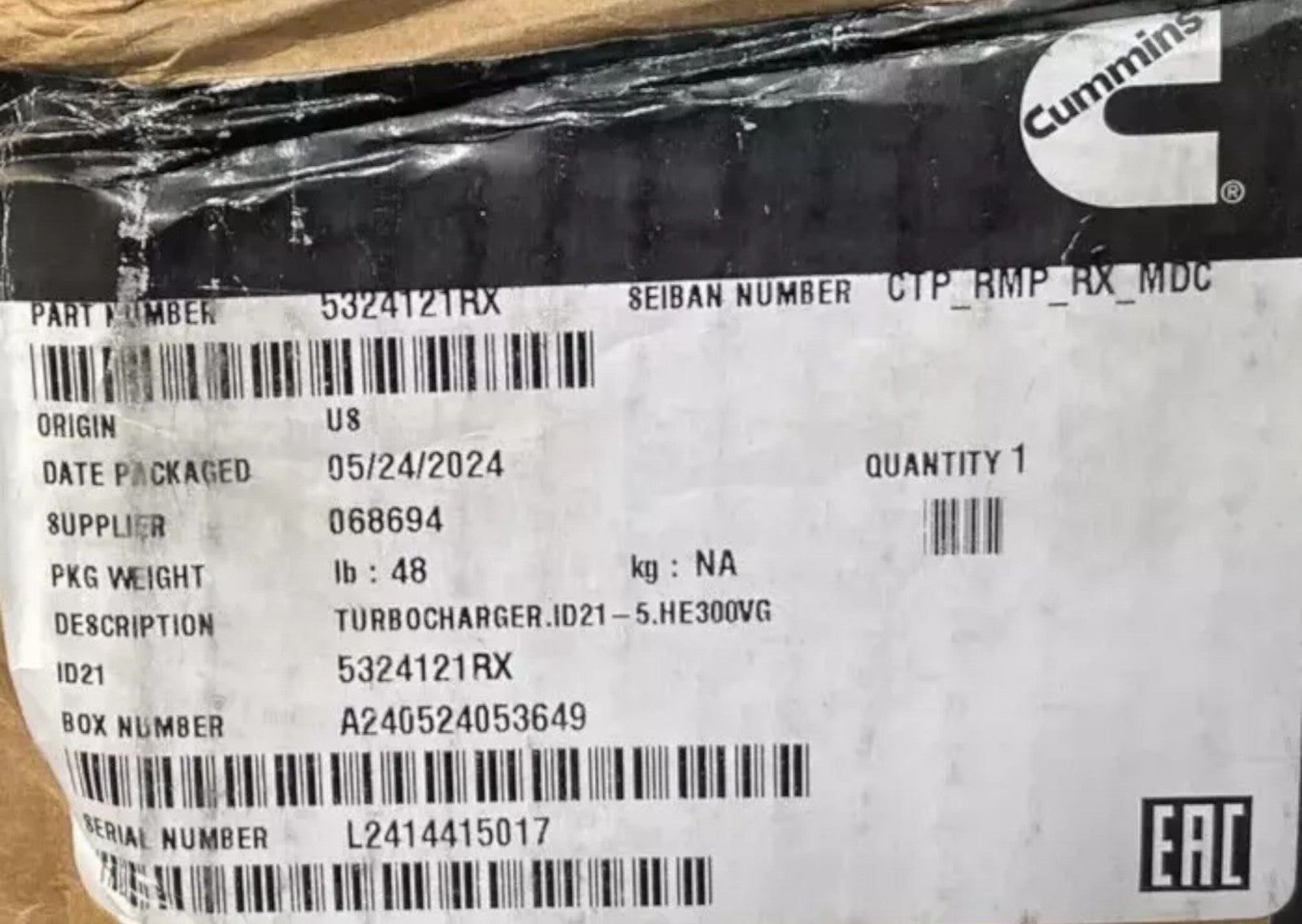 5324121RX Genuine Cummins Turbocharger HE300VG