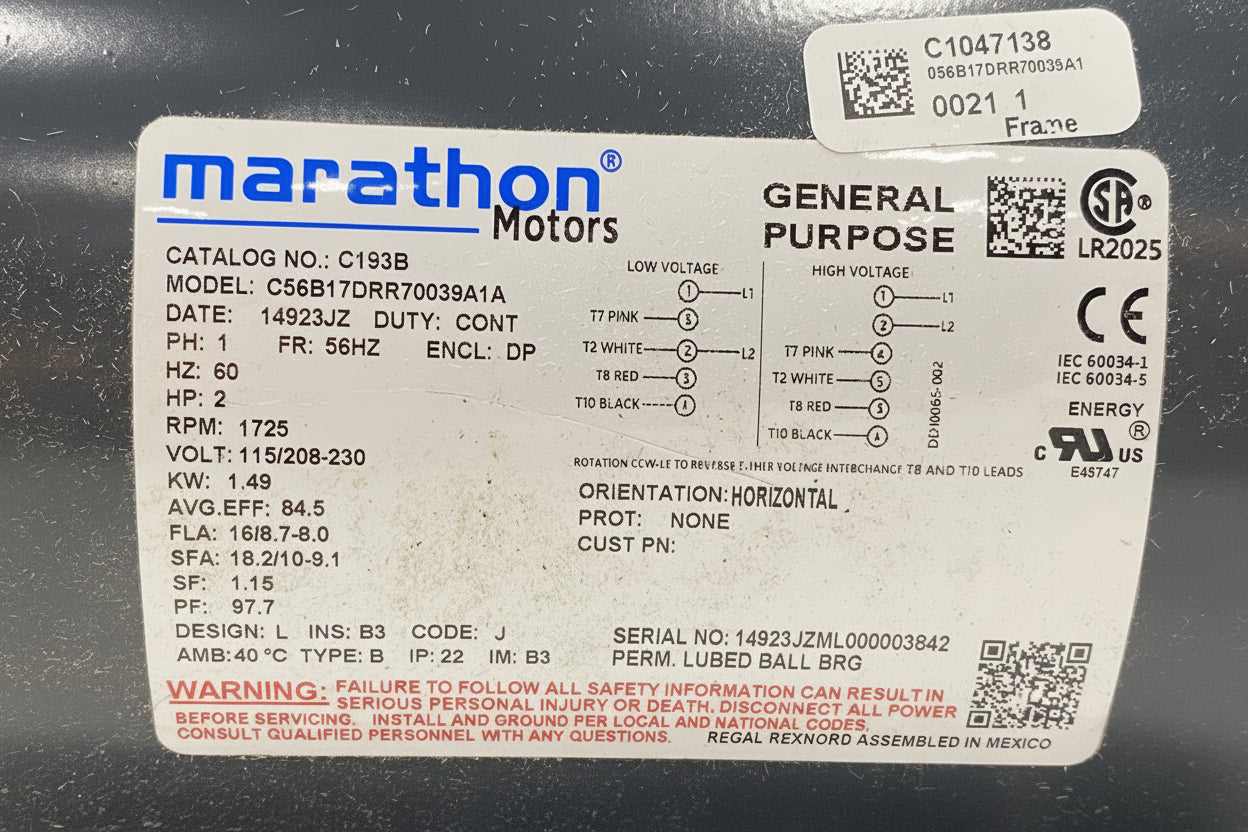 C193B Marathon General Purpose Motor 115-208/230V
