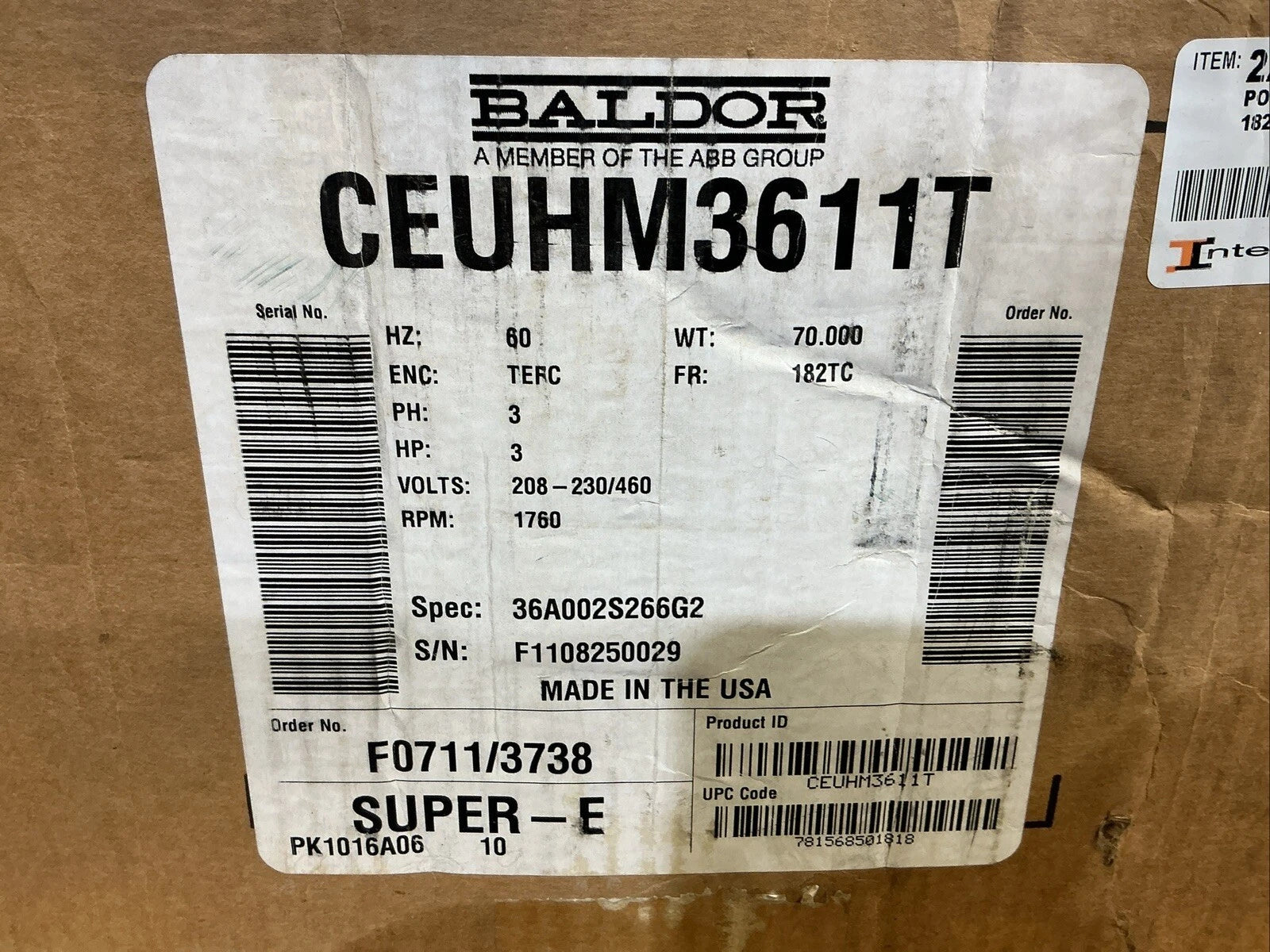 CEUHM3611T Baldor Electric Motor 208-230-460V