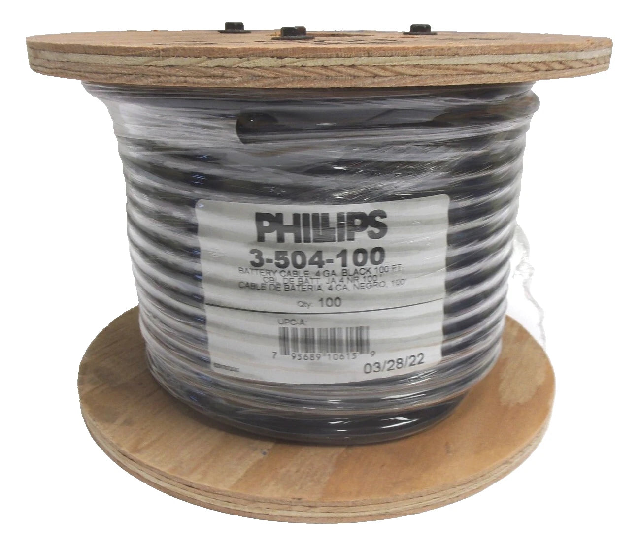 New Phillips 4 Gauge Black Battery Cable 100-FT #4 Wire Spool