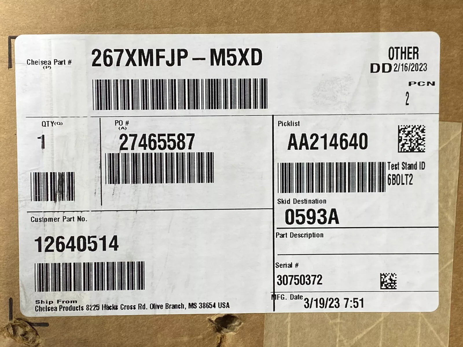 267XMFJPM5XD Genuine Chelsea Parker PTO Power Take Off